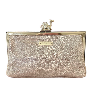 Kate Spade Queen of the Nile Stingray-Style Leather Clutch – Tan Gold Hardware